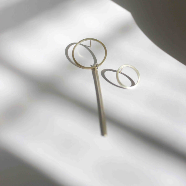 Circle + Line Asymmetrical Earrings, silver earrings, minimal earrings, handmade jewelry