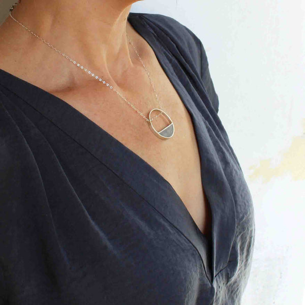 Balance concrete necklace - handmade by BAARA - jewelry with meaning, gift for architect, silver necklace for women