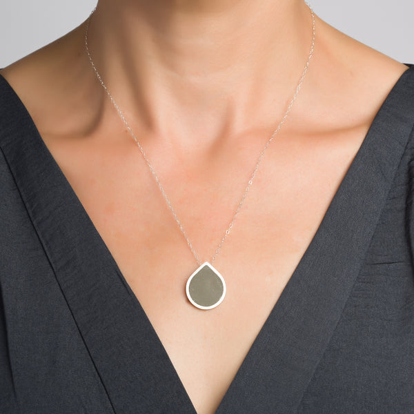 Drop Concrete Necklace, by BAARA Jewelry. Elegant Necklace, Tear Drop Necklace, Sterling Silver Necklace, Geometric Jewelry, Cement Pendant