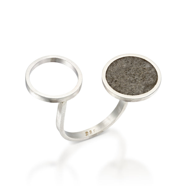 Double Circles Concrete Ring, Statement Ring, Unique Jewelry, Urban Jewelry, Silver and Concrete, Cement Ring, Adjustable Ring
