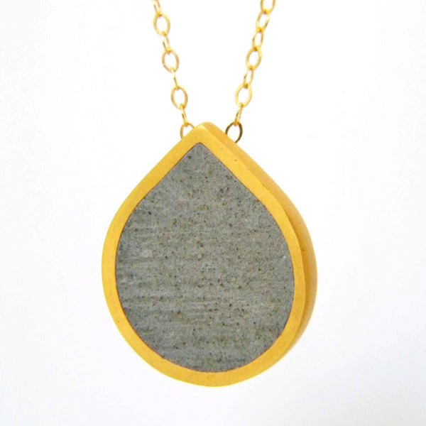 Drop Concrete Necklace, by BAARA Jewelry. Elegant Necklace, Tear Drop Necklace, Gold Necklace, Cement Pendant, Gold and Cement Jewelry