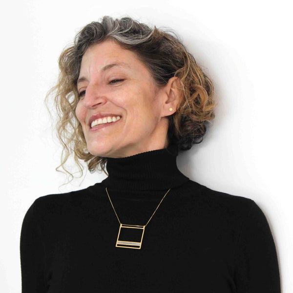 Ladder concrete necklace in gold - handmade by BAARA, gift for architect, gold necklace for women, square necklace