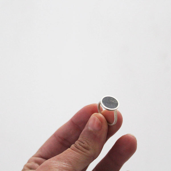 IMG_9756c - Minimalist circle concrete ring in silver - BAARA