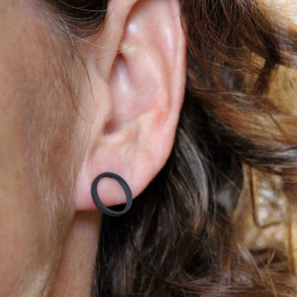 open circle black earrings, silver earrings, by BAARA Jewelry