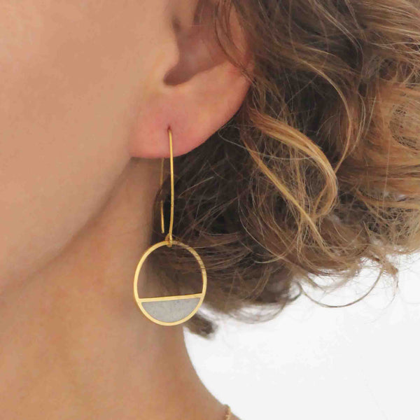 Balance concrete earrings, by BAARA. Gold and concrete earrings, dangle earrings, geometric earrings, gift for architect