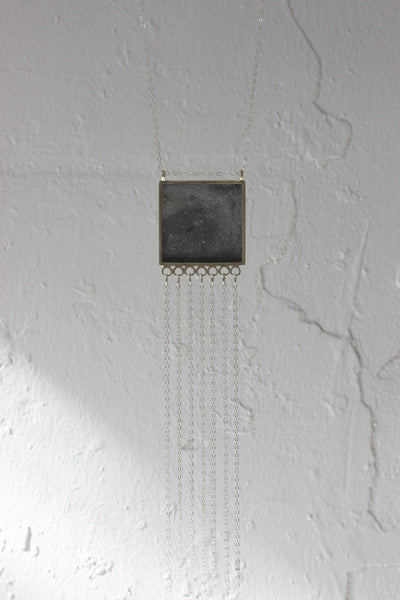 Square Fringe Concrete Necklace, by BAARA Jewelry. Statement Necklace, Statement Handmade Necklace, Statement Concrete Necklace. Super Long Necklace. Tassel Necklace. Cement Necklace. Unique Necklace. Gift for Her.