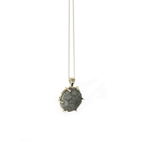 Round gem silver and concrete necklace, by BAARA. Unique necklace for women. Gift for architect, gift for young teen, cement necklace, classic necklace with a twist, cement pendant necklace, unique necklace, concrete pendant necklace
