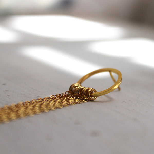 Gold Single Extra Long Fringe Earring - Close up