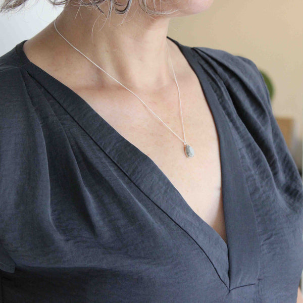 Drop shaped gem concrete necklace, by BAARA. Unique necklace for women. Gift for architect, gift for young teen, cement necklace, classic necklace with a twist