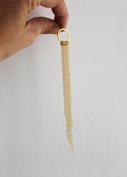 Gold Single Extra Long Fringe Earring