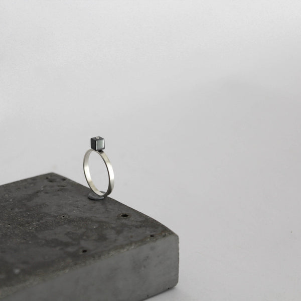Square hematite ring, BAARA Jewelry. Handmade ring, minimalist ring, black ring, silver ring for women, stacking ring