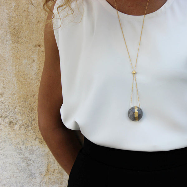 Long GEM Concrete Necklace, by BAARA Jewelry. Gold and Cement Statement Necklace, Long Impressive Necklace, Geometric Pendant, Cement and Gold, Gift for Her