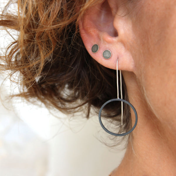 Minimalist Long Black Circle Earrings