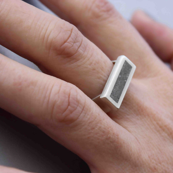 Signet concrete ring, by BAARA, bold ring, silver and concrete ring, ring for men, ring for women
