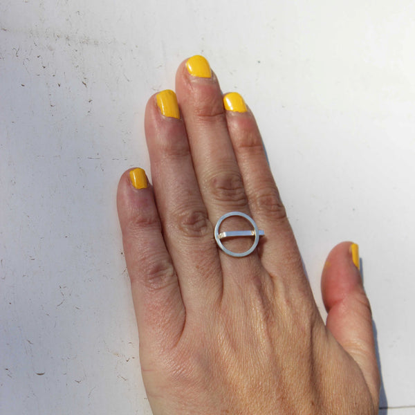 Off Side Circle on Square ring, Bauhaus ring, by BAARA. Geometric ring, Silver ring, Delicate ring