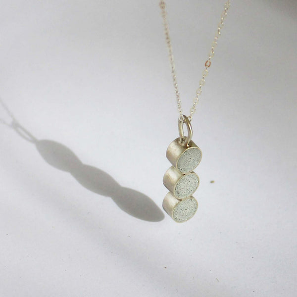 Three circles silver and concrete necklace, by BAARA Jewelry. designer jewelry, handmade necklace, silver necklace, concrete jewelry