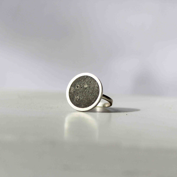 Round Concrete Ring, by BAARA. Circle silver and concrete ring, statement ring, modern ring, cement ring, geometric ring, minimal ring