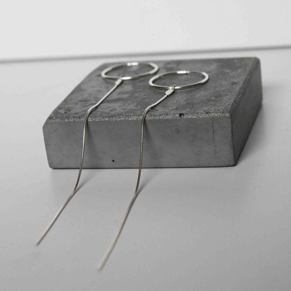 Line hoop earrings - handmade by BAARA - long dangling hoop earrings, silver earrings for women