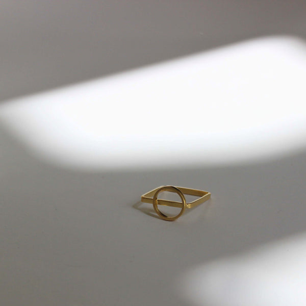 Circle on square ring - gold plated silver - by BAARA