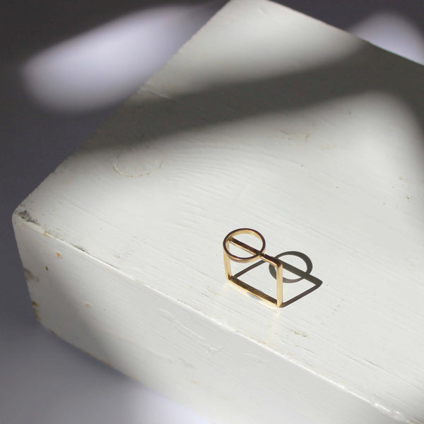 Circle on square ring - gold plated silver - by BAARA