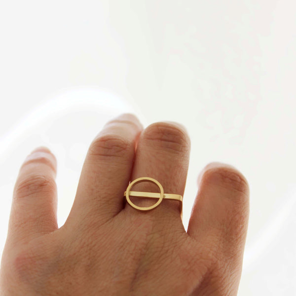 Circle on square ring - gold plated silver - by BAARA