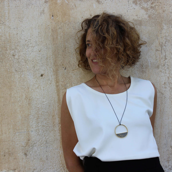 Large Balance Necklace, Gold and Concrete Necklace by BAARA, Geometric Necklace