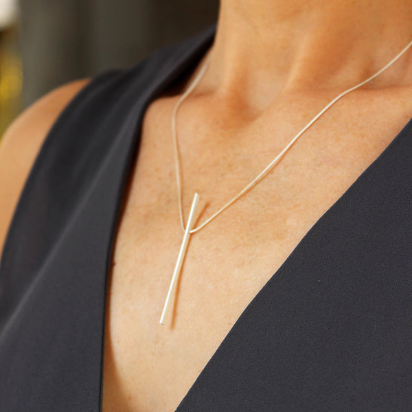 Line Necklace, by BAARA Jewelry, Simple Silver Pendant, Minimalist Necklace, Wire Necklace, Designer Jewelry, Sterling Silver, Everyday Necklace