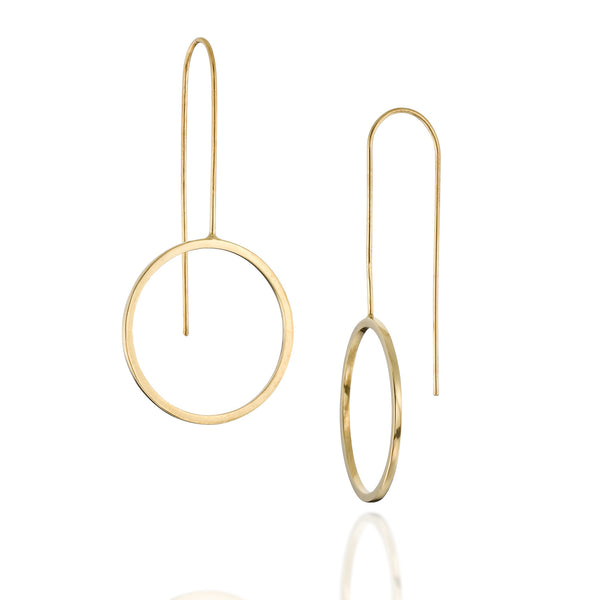 Minimalist Gold Circle Earrings, by BAARA Jewelry, Wire Circle Earrings, Long Drop Earrings, Geometric Minimal Long Gold Earrings