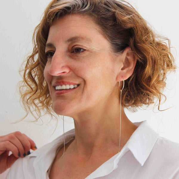 - Line hoop earrings - handmade by BAARA - very long earrings, silver earrings for women