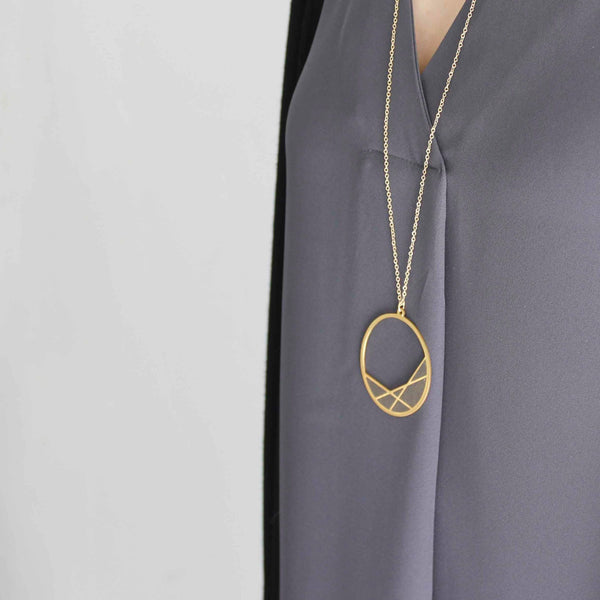 Geometric circle necklace, gold and concrete necklace, BAARA Jewelry