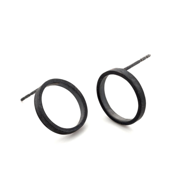 Open circle black stud earrings, handmade by BAARA Jewelry
