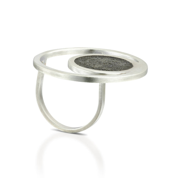 Orbit Concrete Ring, by BAARA Jewelry, Statement Ring, Silver and Concrete, Side View