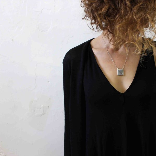 Square Concrete Necklace, by BAARA, Contemporary Necklace, Urban Necklace, Cement Necklace, Cool Jewelry, Concrete Design, Minimal Jewelry, Minimalist Necklace, House Necklace, Silver Necklace for Women