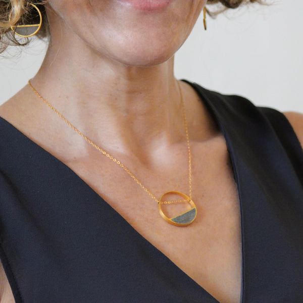 Balance Circle Concrete Necklace, Statement Contemporary Jewelry, Delicate yet Memorable Neckpiece, Assymetrical Necklace