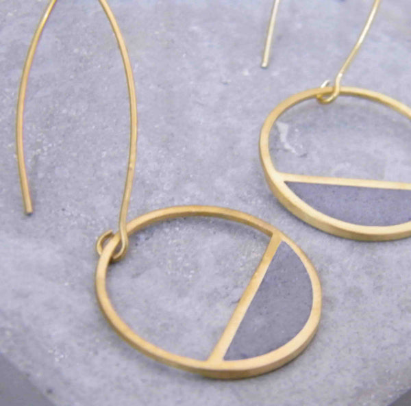 Balance concrete earrings, by BAARA. Gold and concrete, cement earrings, gift for architect