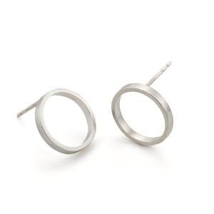 Minimalist Silver Small Circle Stud Earrings. Sterling Silver Matt Jewelry for Stylish Women