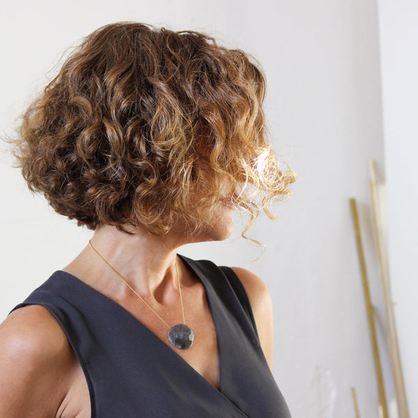 Gem Concrete Necklace - Natural Grey Concrete on a Black Chain