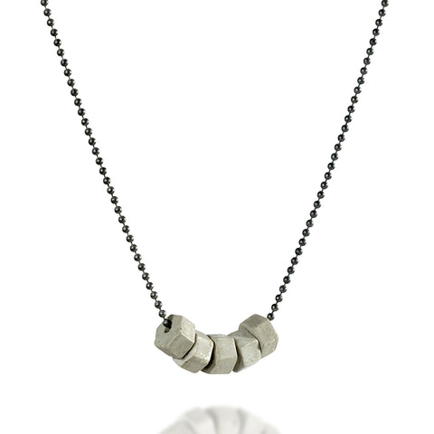 Hexagon Concrete Beads Necklace, by Baara Jewelry, Urban Jewelry, Grey and Black Necklace, Black Jewelry, Geometric Necklace, Gift for Teen