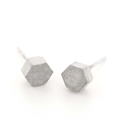 Hexagon Concrete Stud Earrings, by BAARA Jewelry, Minimal Jewelry, Cement Studs, Beton, Silver Tiny Earrings
