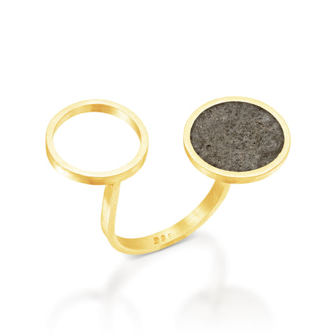 Double Circles Concrete Ring, Statement Ring, Designer Jewelry, Edgy Jewelry, Gold and Concrete, Cement Ring, Adjustable Ring, Two Fingers Ring