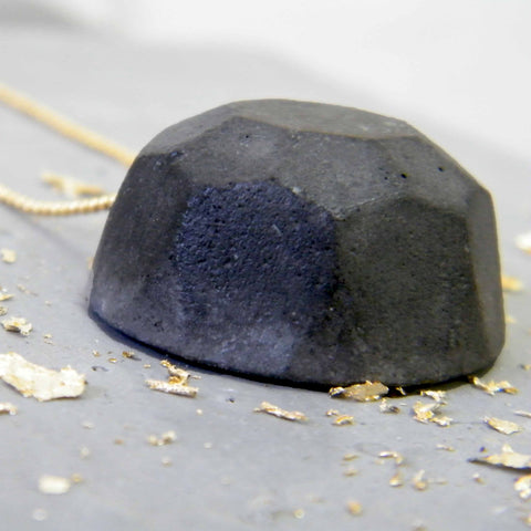 Concrete Gem Necklace on a Gold Chain, Dark Concrete Geometric Pendant, Handmade Cement Jewelry, BAARA Jewelry