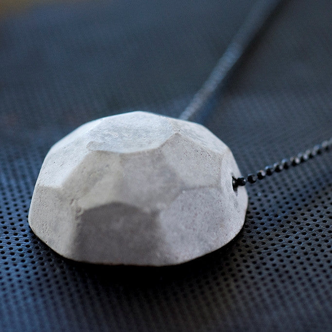 Gem Concrete Necklace, Gray Cement Handmade Pendant on an Oxidized Black Sterling Silver Delicate Chain. Unique Jewelry, by Emerging Designer Baara Guggenheim of BAARA Jewelry
