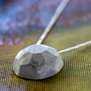 Gray Concrete Gem Necklace on a Sterling Silver Delicate Chain, Urbanic Chic, Urban Girl, Statement Jewelry