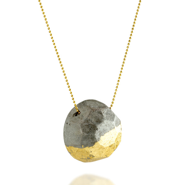 Concrete Gem Necklace on a Gold Chain, Concrete and Gold Geometric Pendant, Handmade Cement Jewelry, BAARA Jewelry, Statement Short Necklace