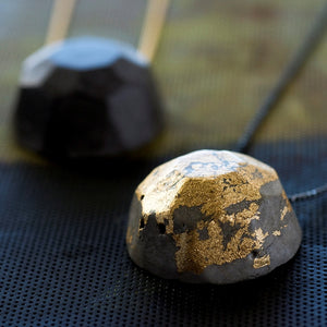 Geometric Concrete Gem Necklaces by BAARA Jewelry, Gold, Concrete and Black Necklace, Impressive Jewelry, Geometric Jewelry