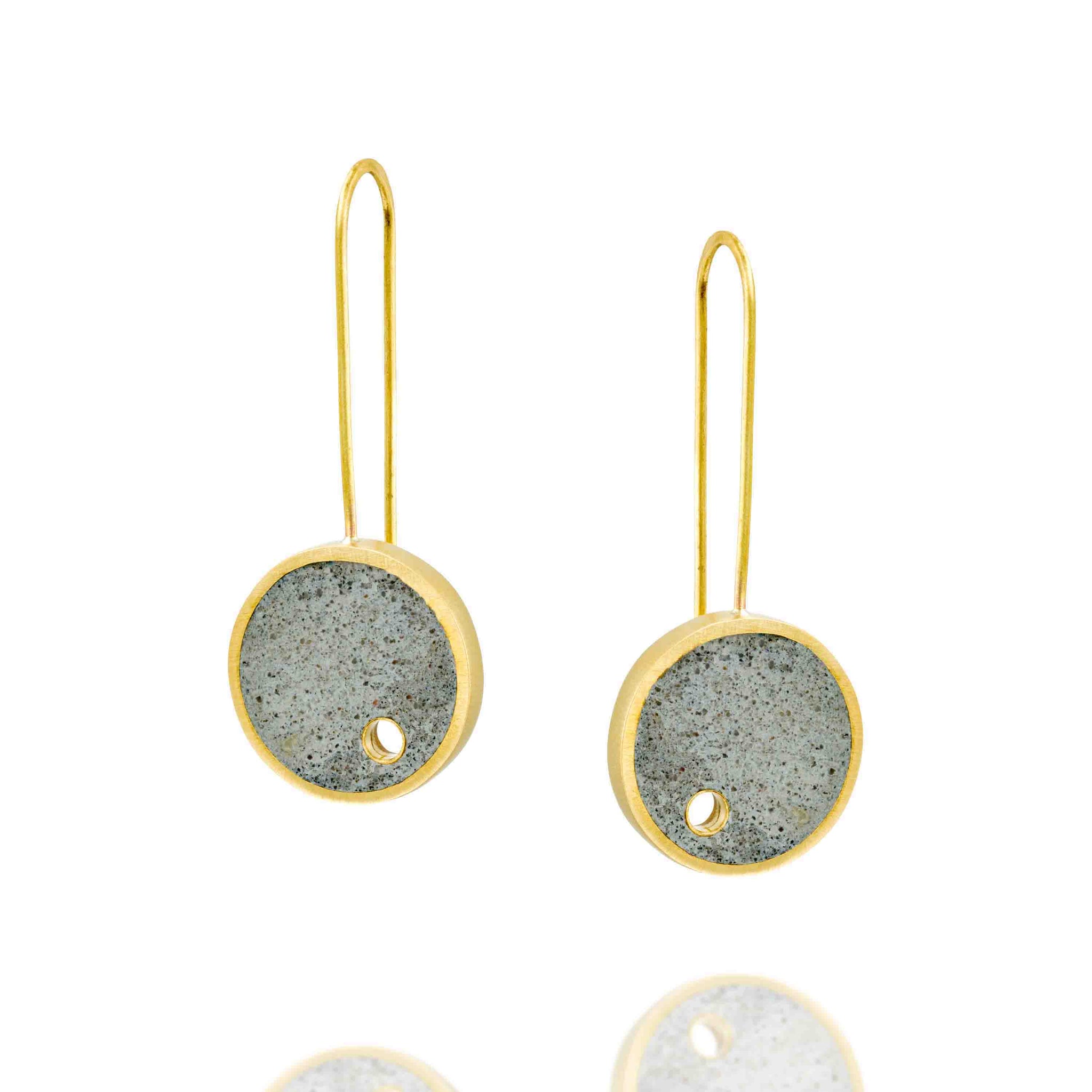Hole concrete earrings - by BAARA. Gold earrings for women, gift for architect