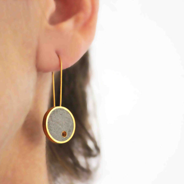 Hole concrete earrings - by BAARA. gold earrings for women, gift for architect