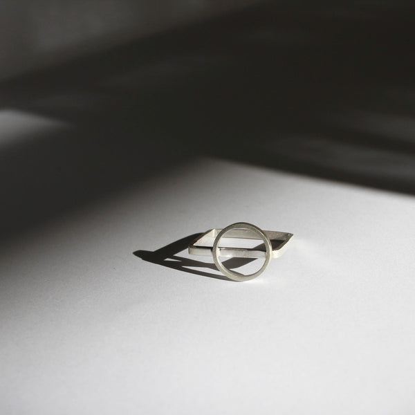 Circle on square ring - silver unique ring - by BAARA