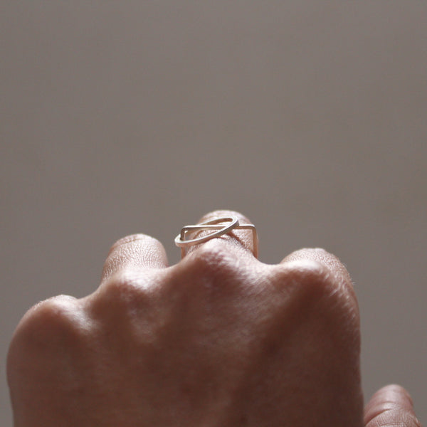 Off Side Circle on Square ring, Bauhaus ring, by BAARA. Geometric ring, Silver ring, Delicate ring