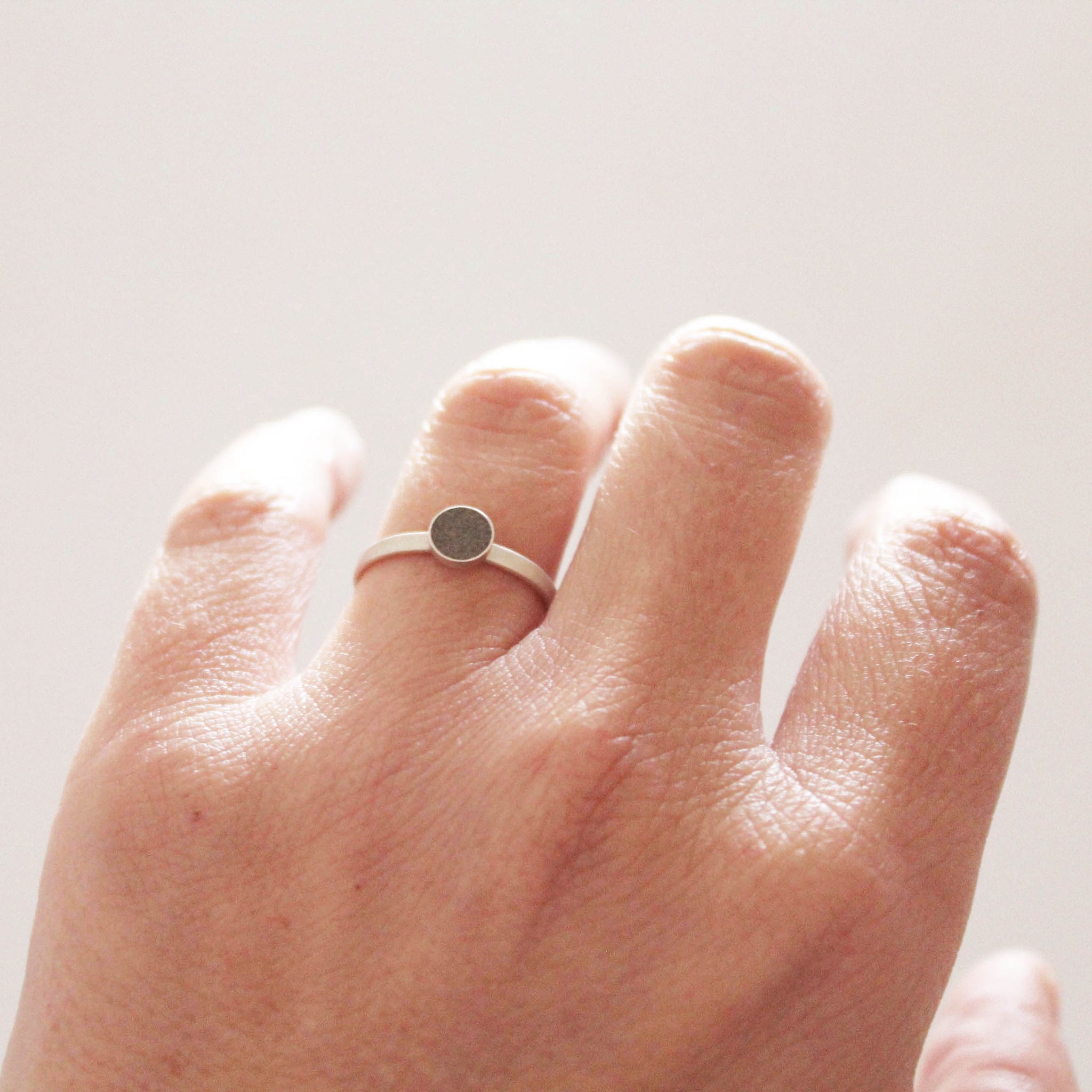 Minimal silver and concrete ring, BAARA Jewelry, little center stone  ring